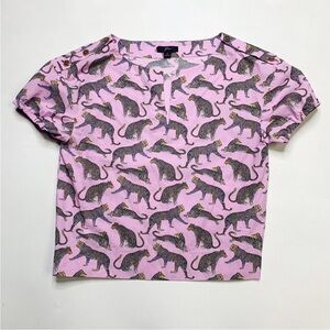 J Crew Open V-Neck Top Ratti Cheetah Print Small Pink